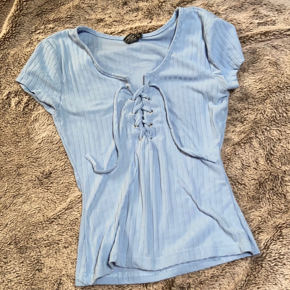 Soft Feminine Blue Ribbed Top
